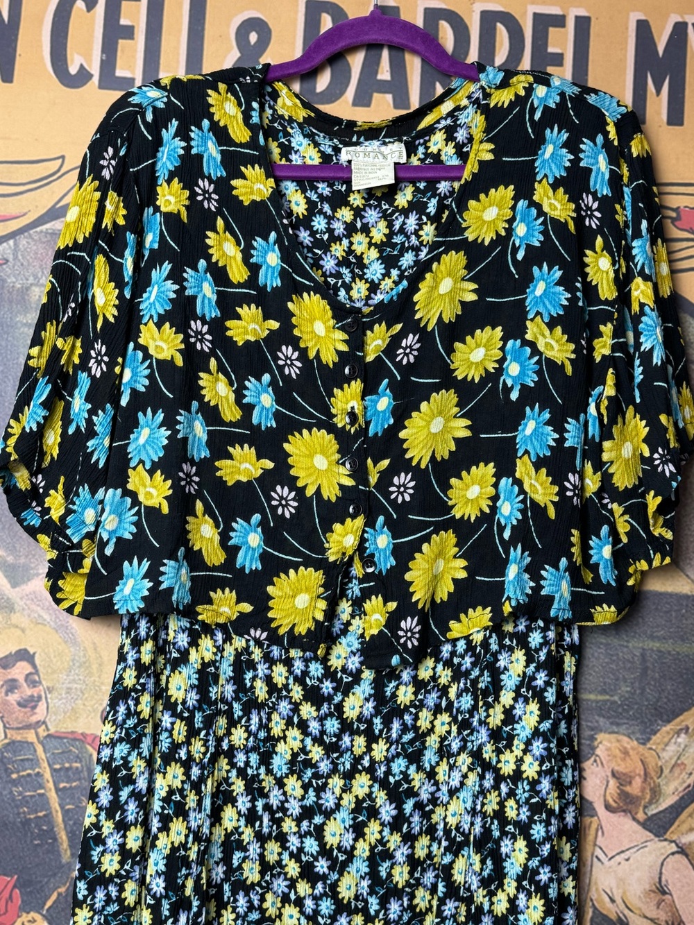 90s Grunge Cottagecore Country Romance Black Floral Midi Dress